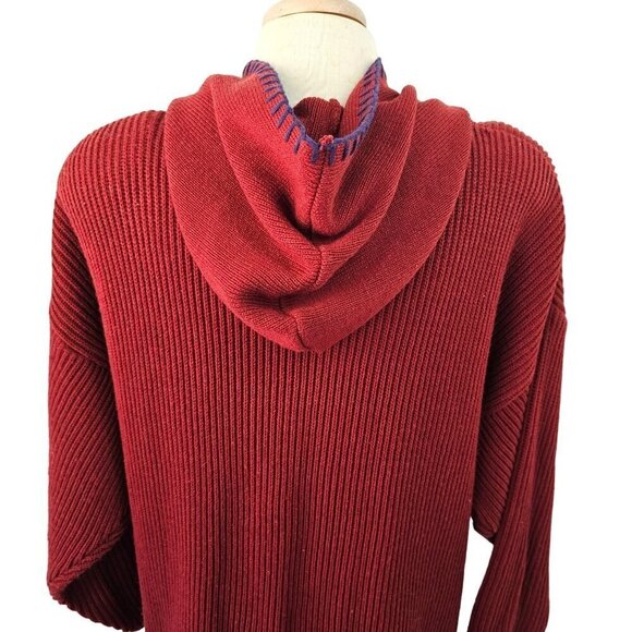 BIB SML Sport Hood Coat Sweater Womens 2X Blue Toggle Close Fuchsia Acrylic Knit - Picture 3 of 12